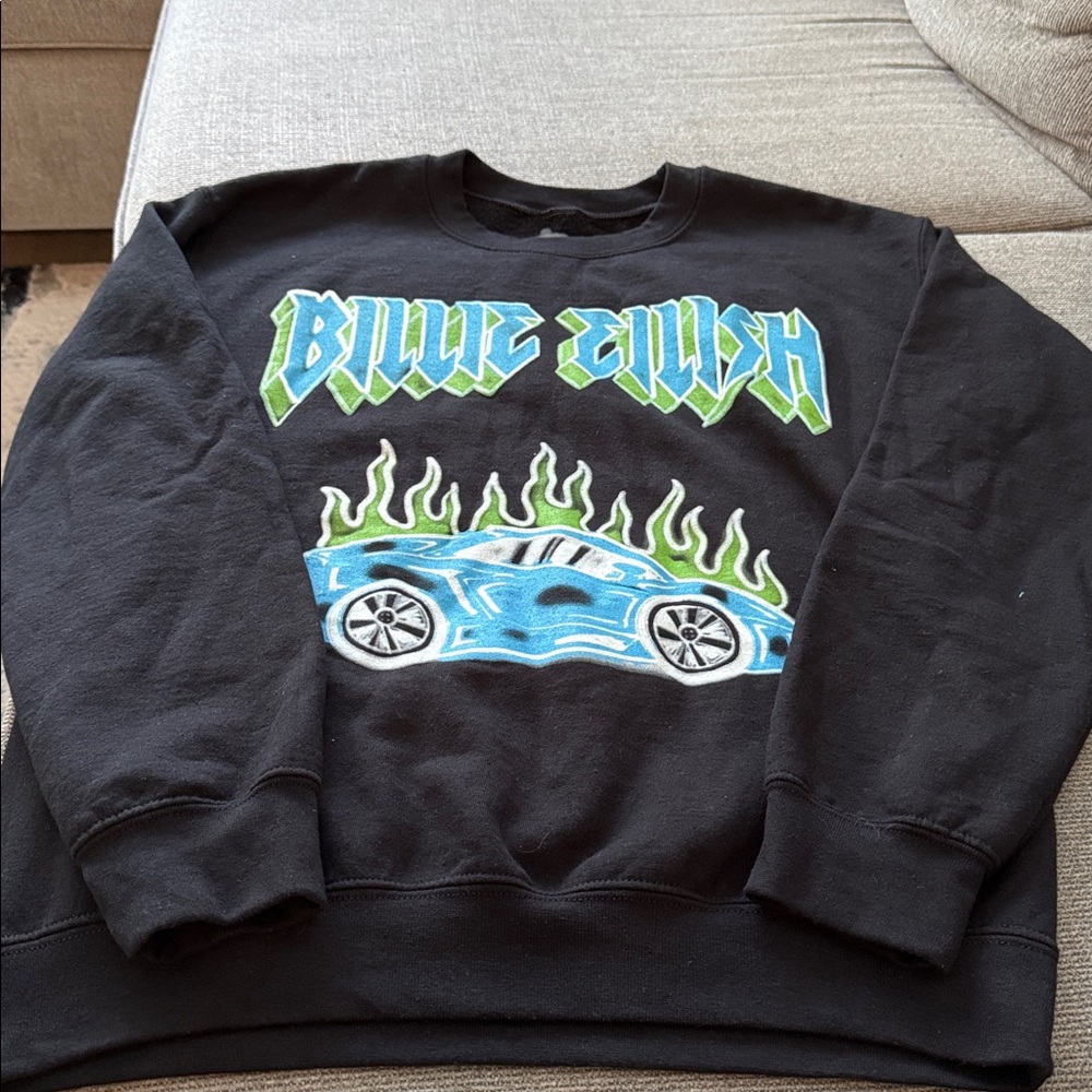 Billie eilish- Black Sweatshirt with Blue Flame Car Design
